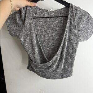Garage Gray Short Sleeve Crop Blouse